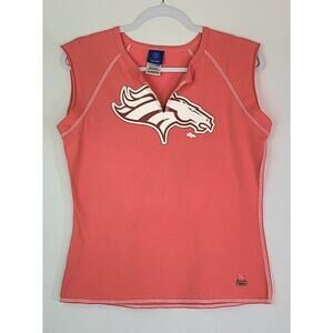 Reebok NFL Denver Broncos Coral Glitter Cut V-Neck Sleeveless Shirt Size XL/S/M